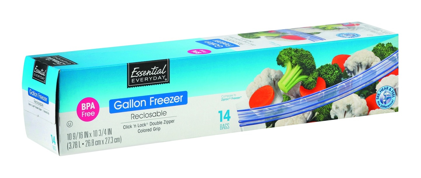 slide 1 of 1, Essential Everyday Gallon Freezer Bags, 14 ct