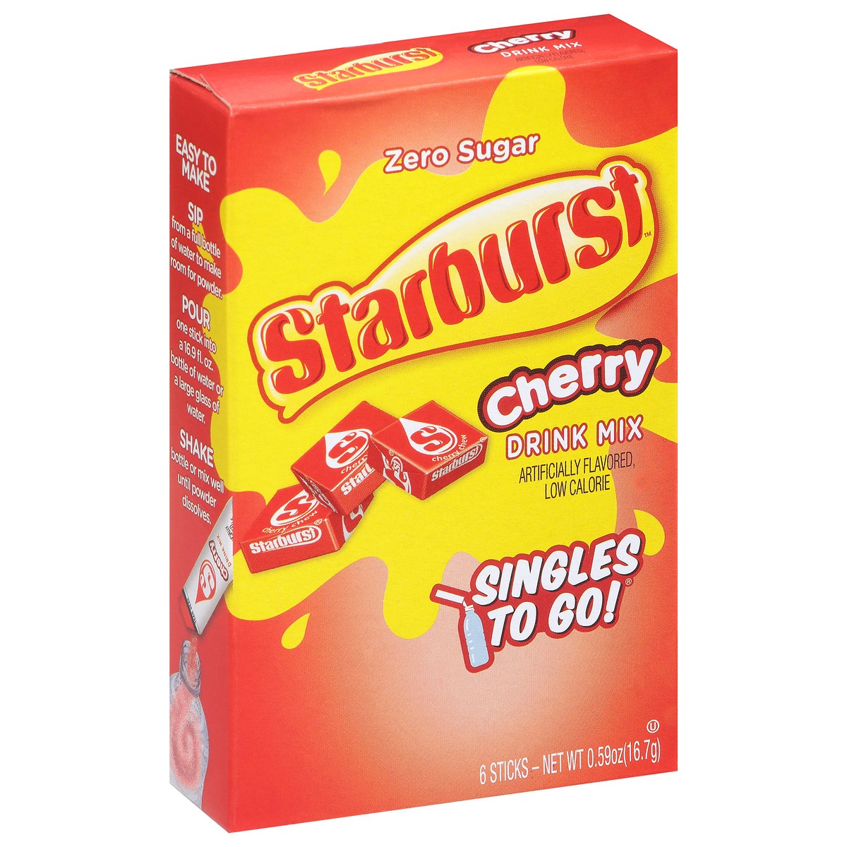 slide 1 of 14, Starburst Singles to Go! Zero Sugar Cherry Drink Mix 6 ea, 6 ct