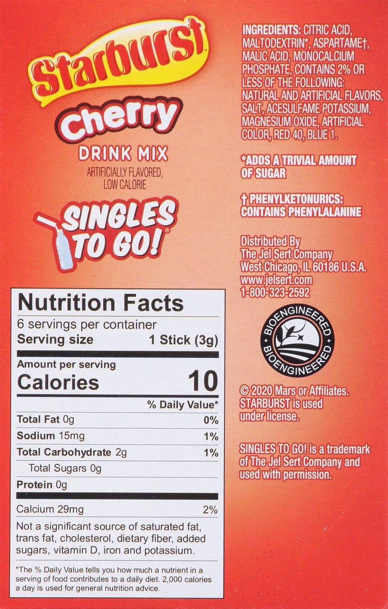 slide 9 of 14, Starburst Singles to Go! Zero Sugar Cherry Drink Mix 6 ea, 6 ct