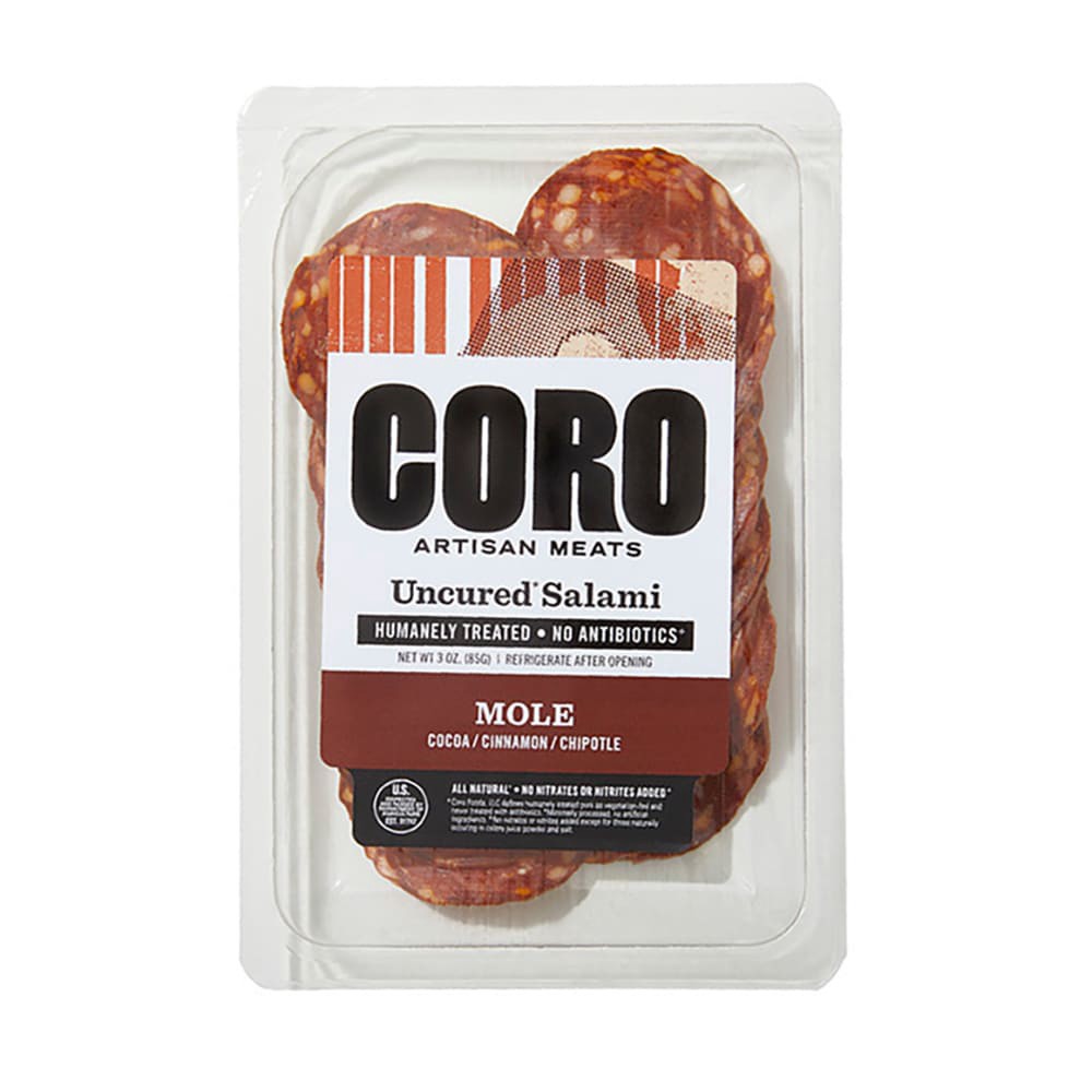 slide 1 of 1, Coro by Salumi Mole Uncured Sliced Salami, 3 oz