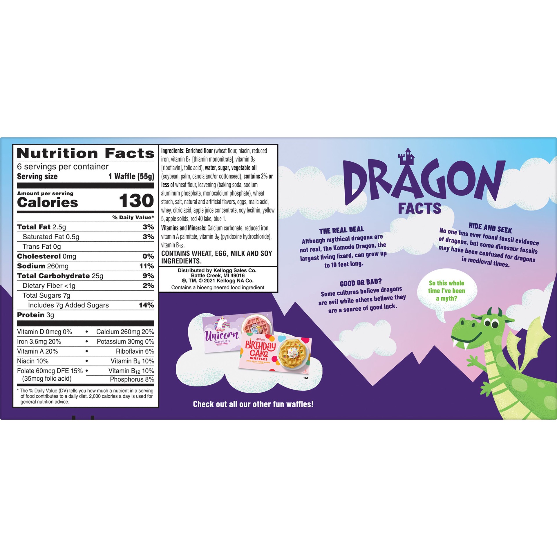 slide 5 of 5, Kellogg's Dragon Frozen Waffles, Frozen Breakfast, Toaster Waffles, Green Apple, 11.6oz Box, 6 Waffles, 11.6 oz