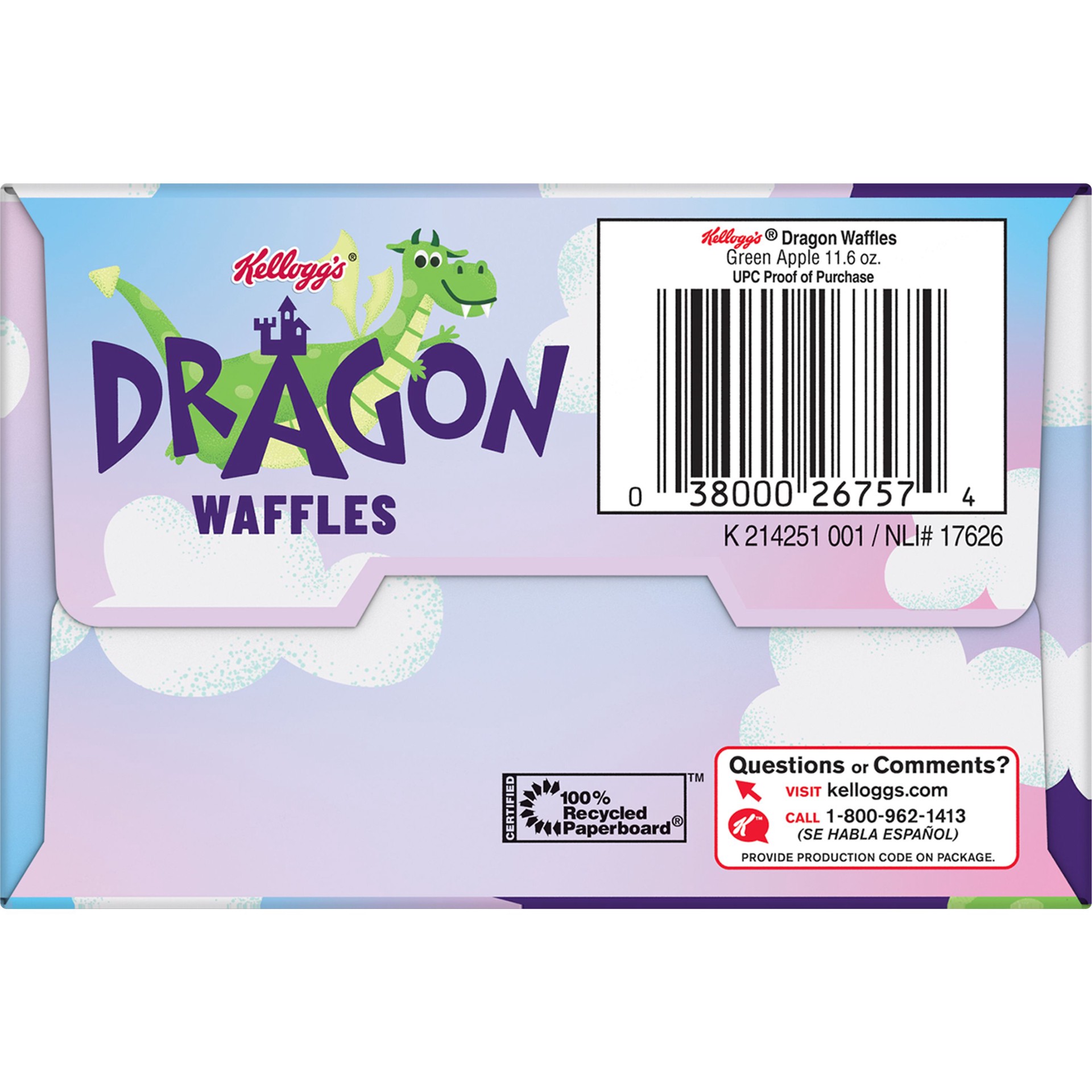 slide 2 of 5, Kellogg's Dragon Frozen Waffles, Frozen Breakfast, Toaster Waffles, Green Apple, 11.6oz Box, 6 Waffles, 11.6 oz