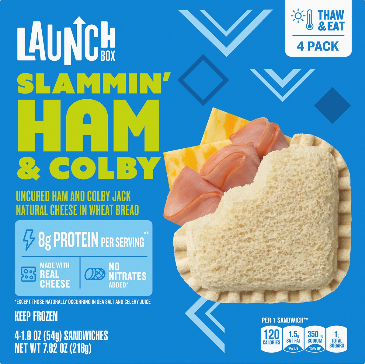 slide 1 of 13, LaunchBox Slammin' Ham & Colby Jack Frozen Sandwiches 4 ct Box, 4 ct