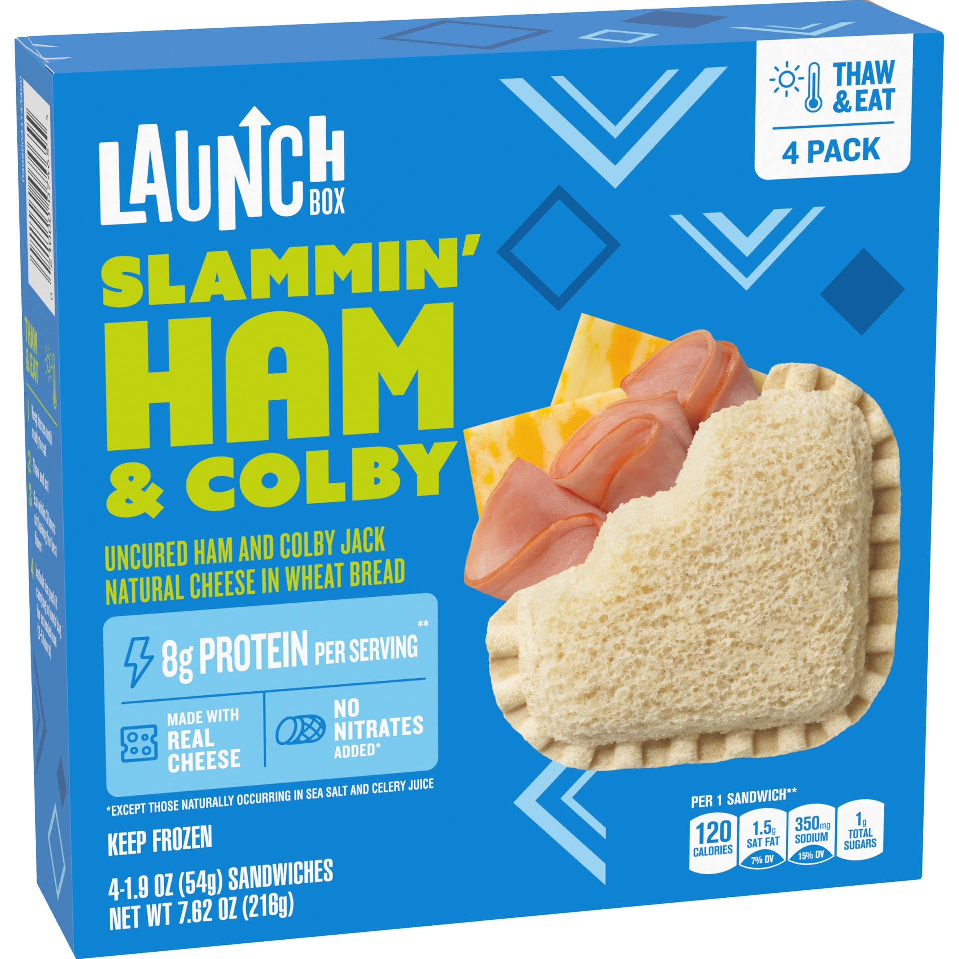 slide 6 of 13, LaunchBox Slammin' Ham & Colby Jack Cheese Frozen Sandwiches, 4 ct Box, 4 ct