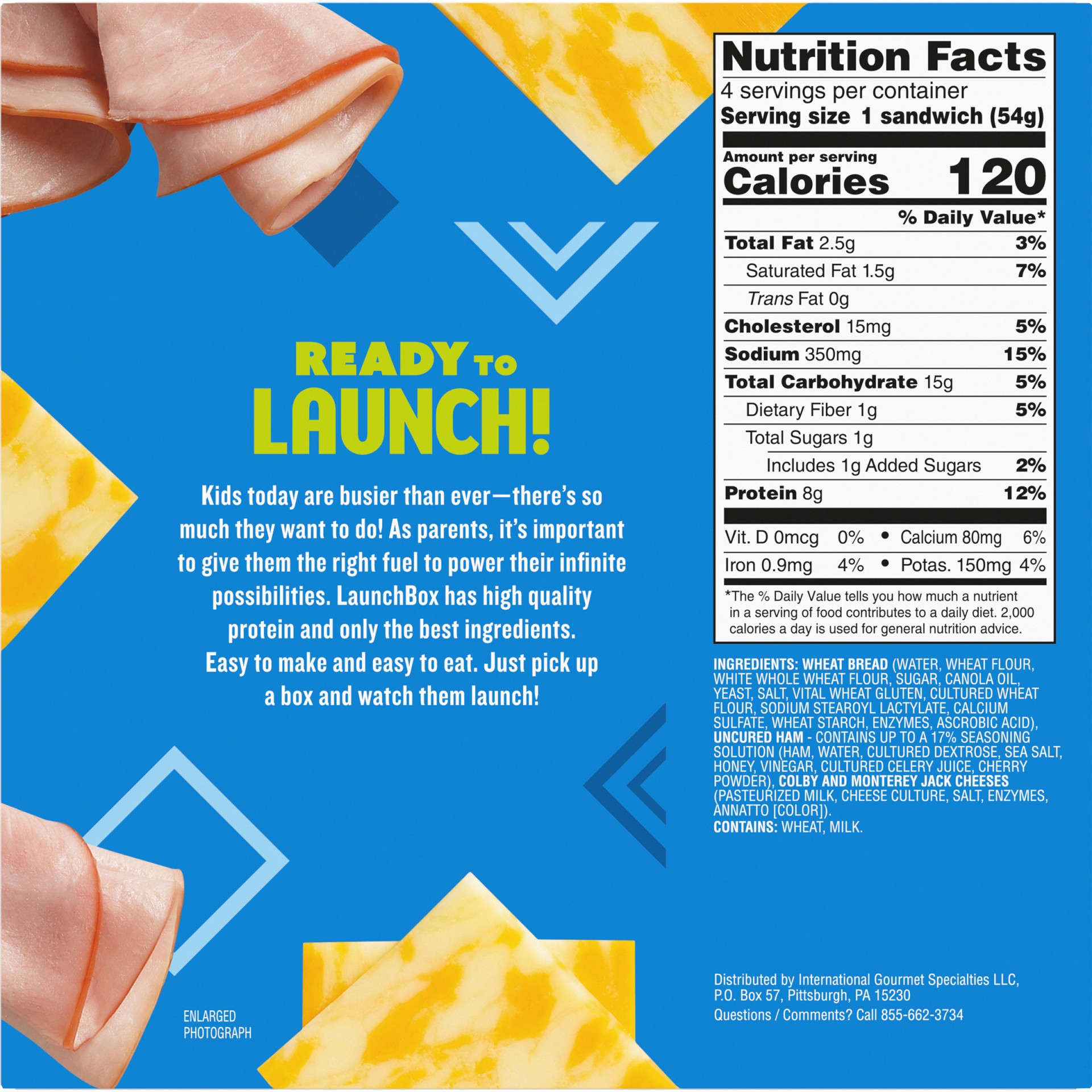 slide 9 of 13, LaunchBox Slammin' Ham & Colby Jack Cheese Frozen Sandwiches, 4 ct Box, 4 ct