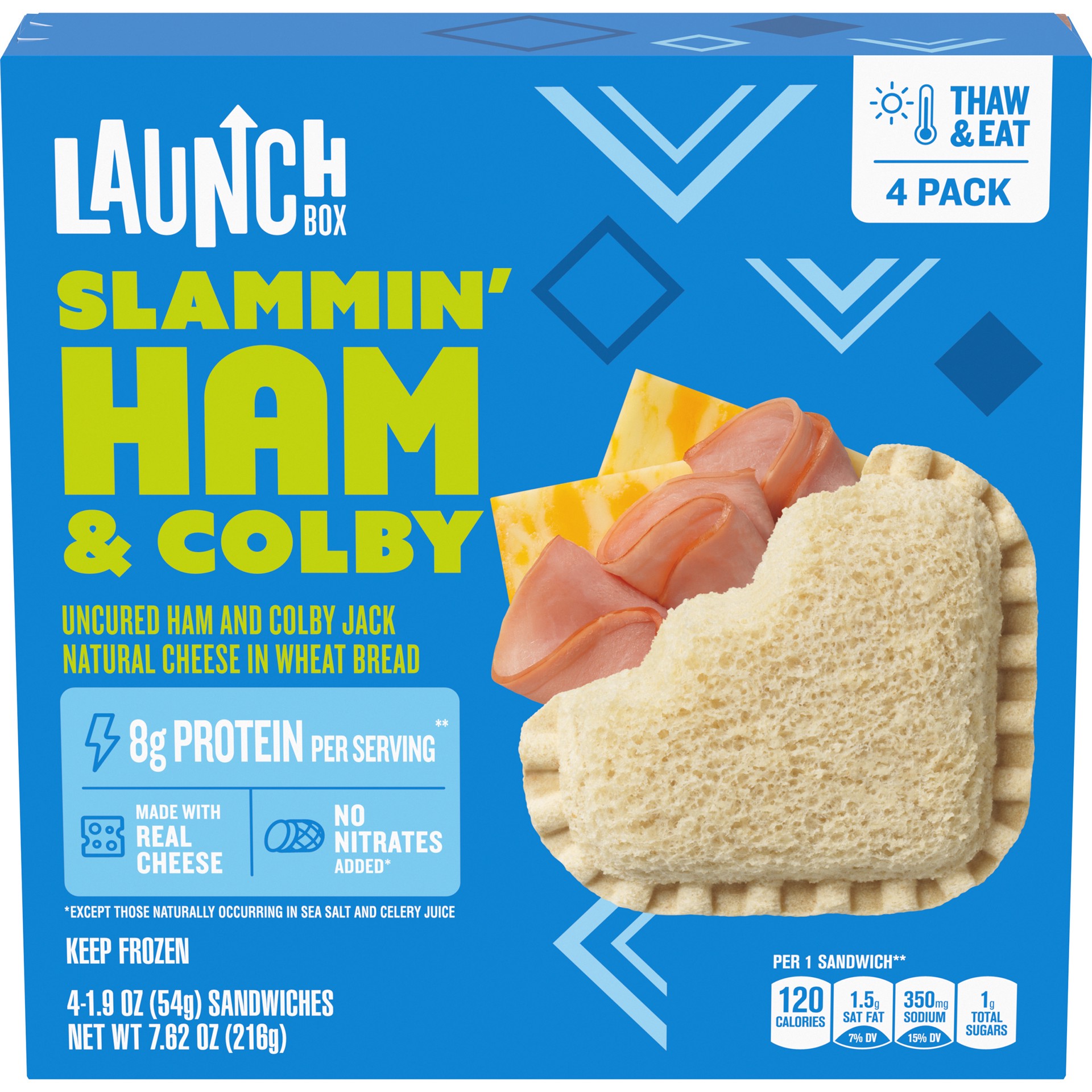 slide 1 of 13, LaunchBox Slammin' Ham & Colby Jack Cheese Frozen Sandwiches, 4 ct Box, 4 ct