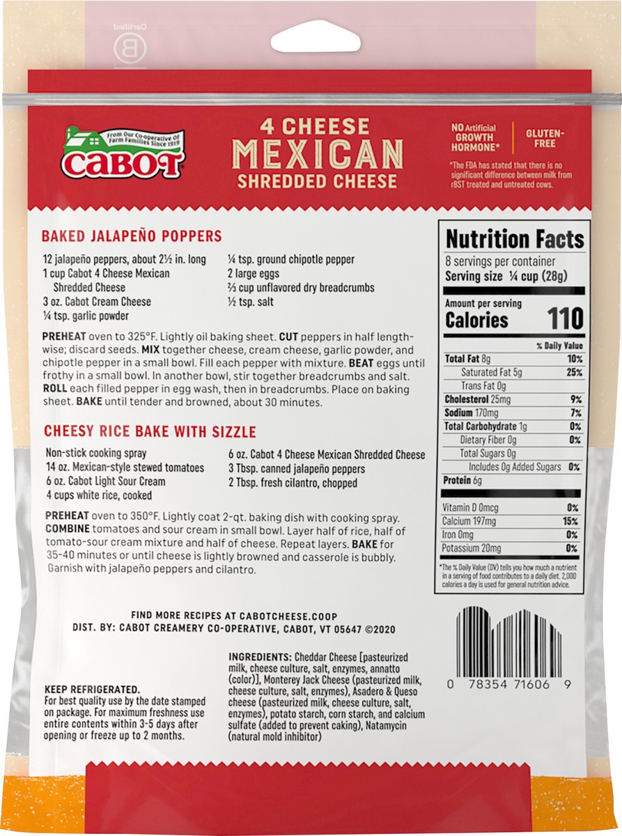 slide 2 of 3, Cabot Four Cheese Mexican Shredded Cheese, 8 oz