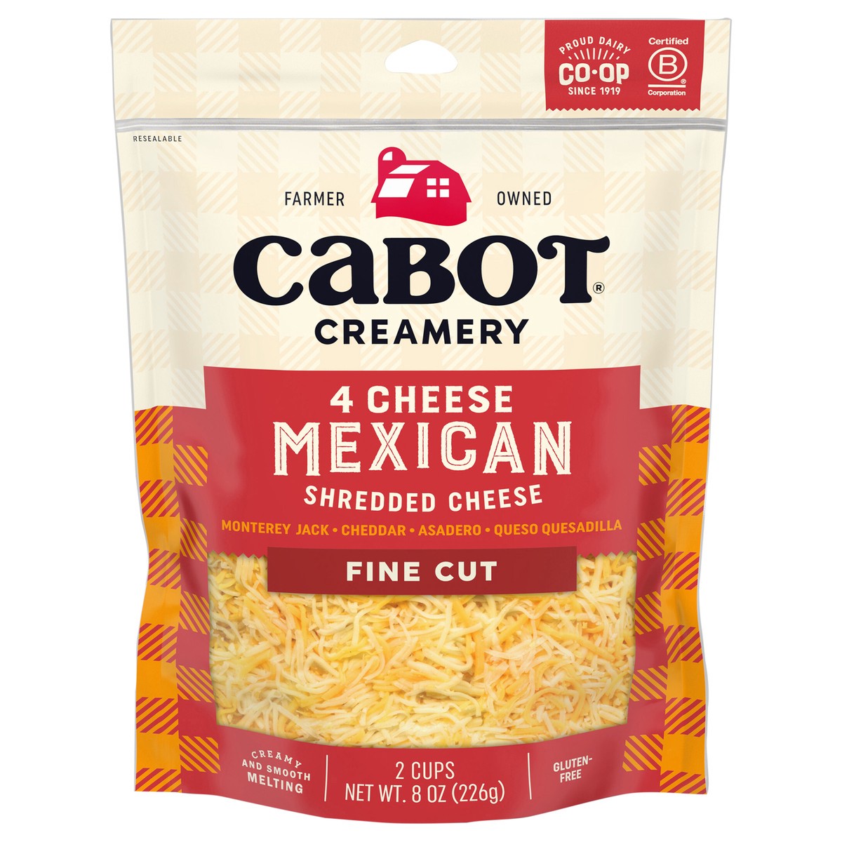 slide 1 of 3, Cabot Mexican 4 Cheese Fine Cut Shredded Cheese, 8 oz