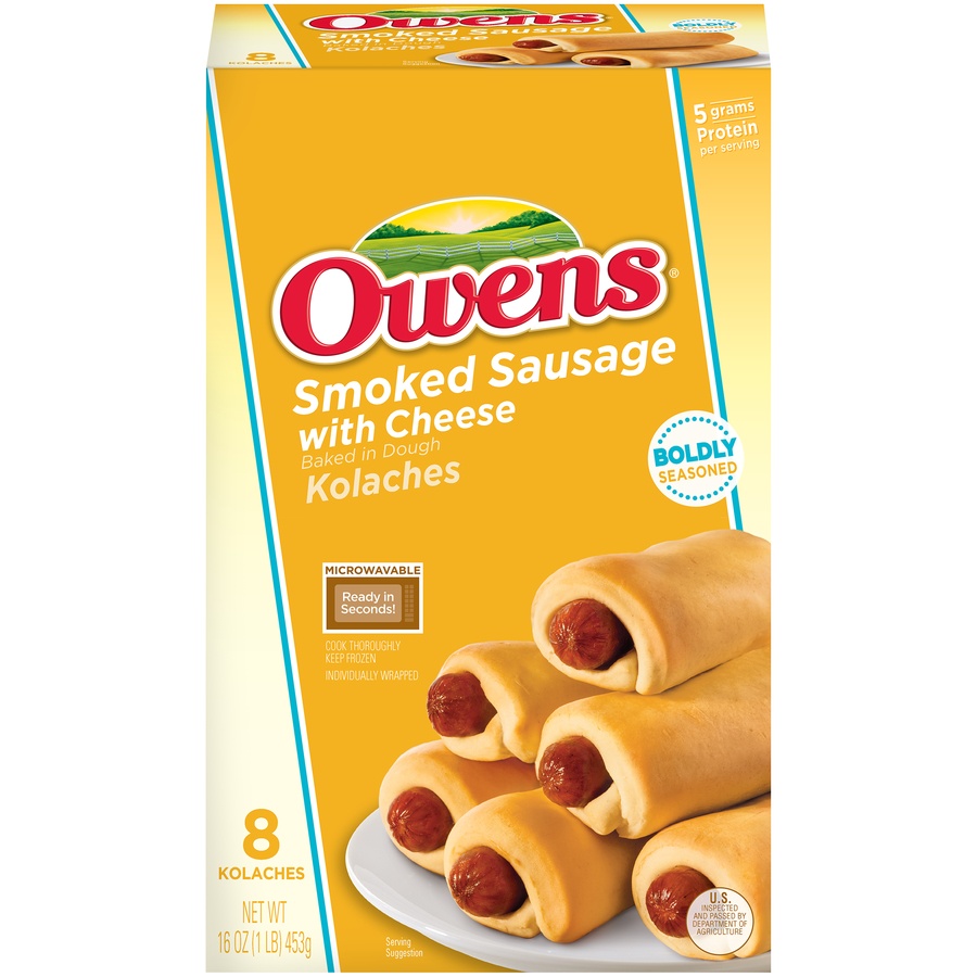 slide 1 of 8, Owens Smoked Sausage with Cheese Kolaches, 16 oz