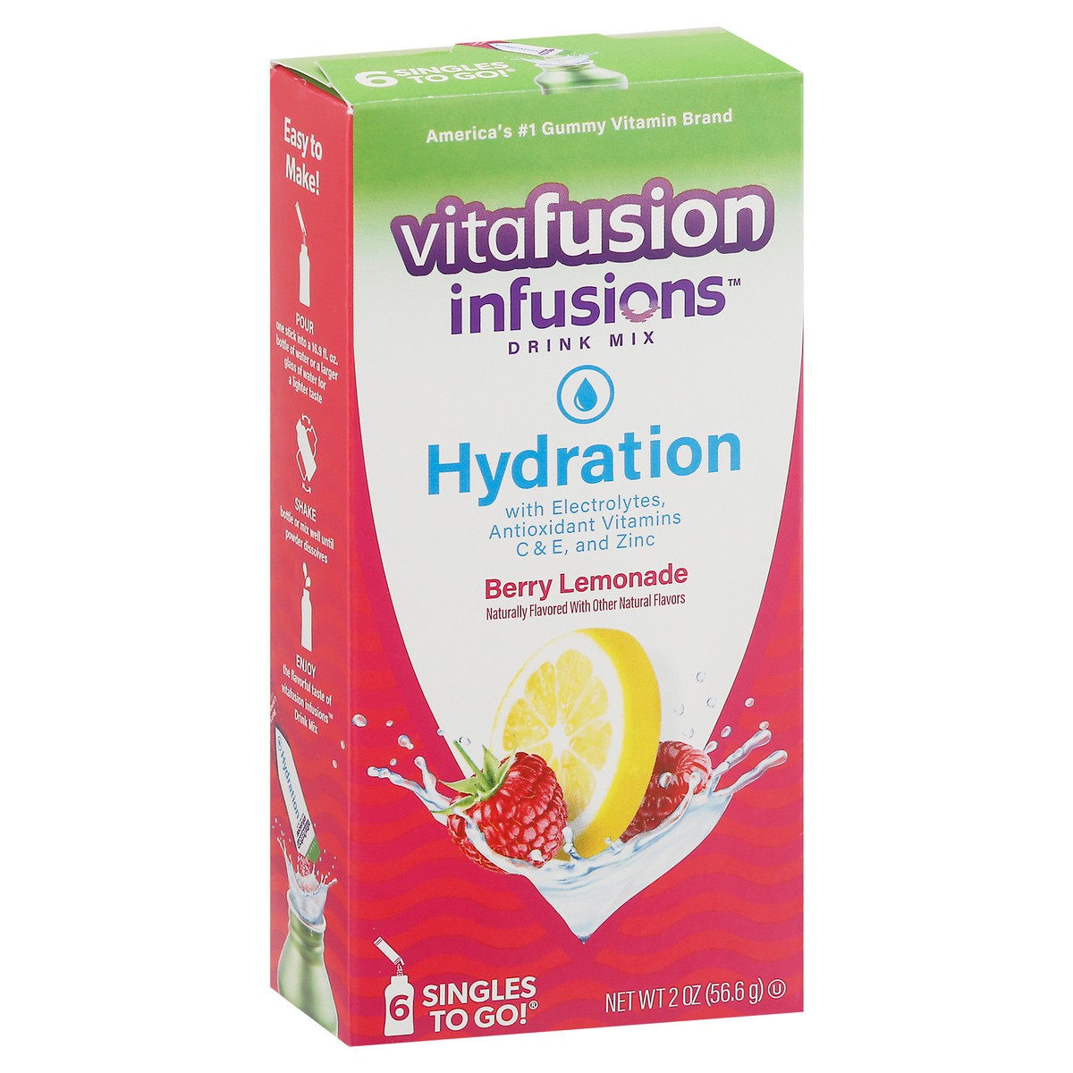 slide 5 of 9, vitafusion Infusions Singles To Go! Hydration Berry Lemonade Drink Mix - 6 ct, 6 ct