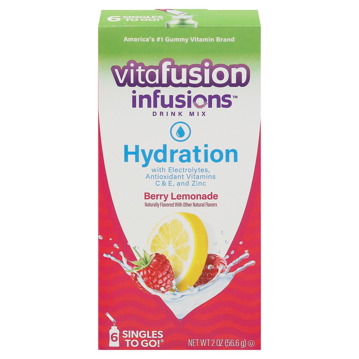 slide 1 of 9, vitafusion Infusions Singles To Go! Hydration Berry Lemonade Drink Mix - 6 ct, 6 ct