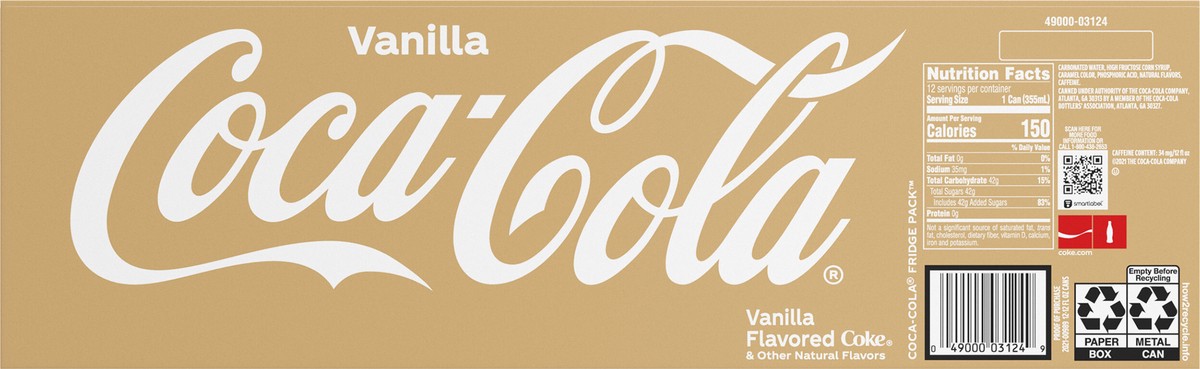 slide 7 of 9, Coca-Cola Vanilla Soda Soft Drink, 12 fl oz, 12 Pack, 12 ct