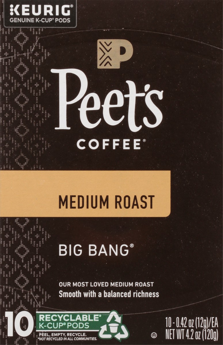 slide 9 of 9, Peet's Coffee, Big Bang Medium Roast K-Cup Coffee Pods - 10ct Carton, 4.2 oz