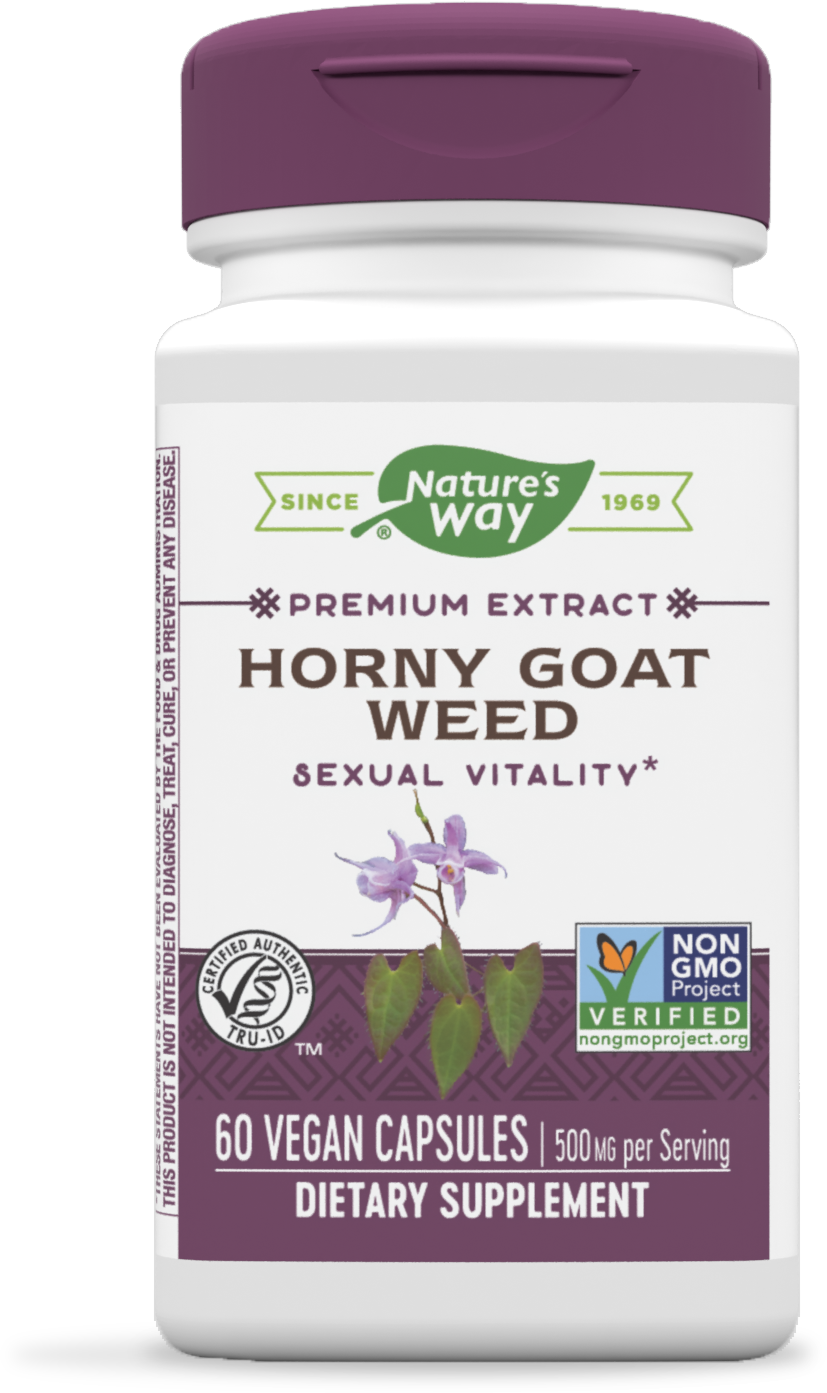 slide 1 of 7, Nature's Way Horny Goat Weed Premium Extract Sexual Vitaliy* Non-GMO Vegan 60 Capsules, 60 ct