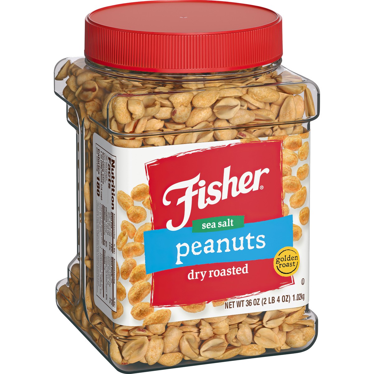 slide 4 of 8, Fisher Snack Sea Salt Dry Roasted Peanuts, 36 oz