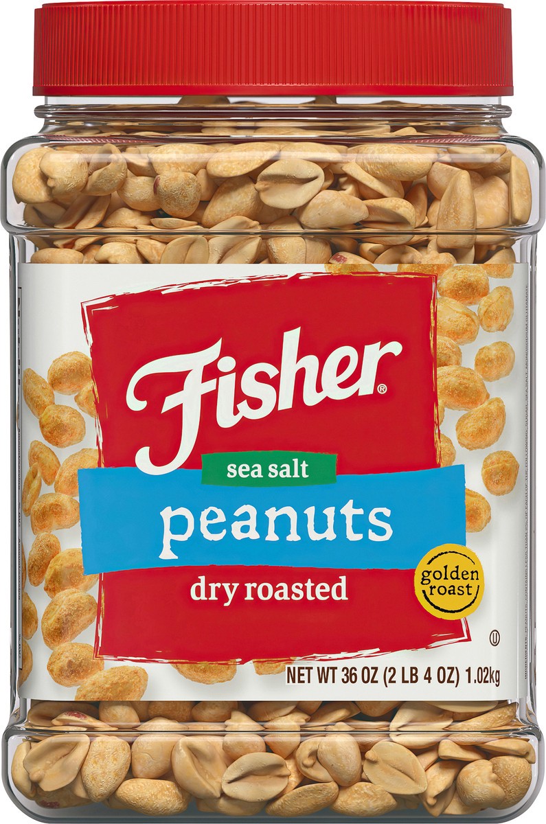 slide 1 of 8, Fisher Snack Sea Salt Dry Roasted Peanuts, 36 oz