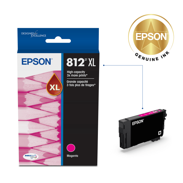 slide 2 of 5, Epson Durabrite High Yield Magenta Ink Cartridge, T812Xl320-S, 812xl, 1 ct