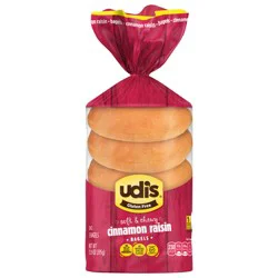 Udi's Soft & Chewy Gluten Free Cinnamon Raisin Bagels 5 ea