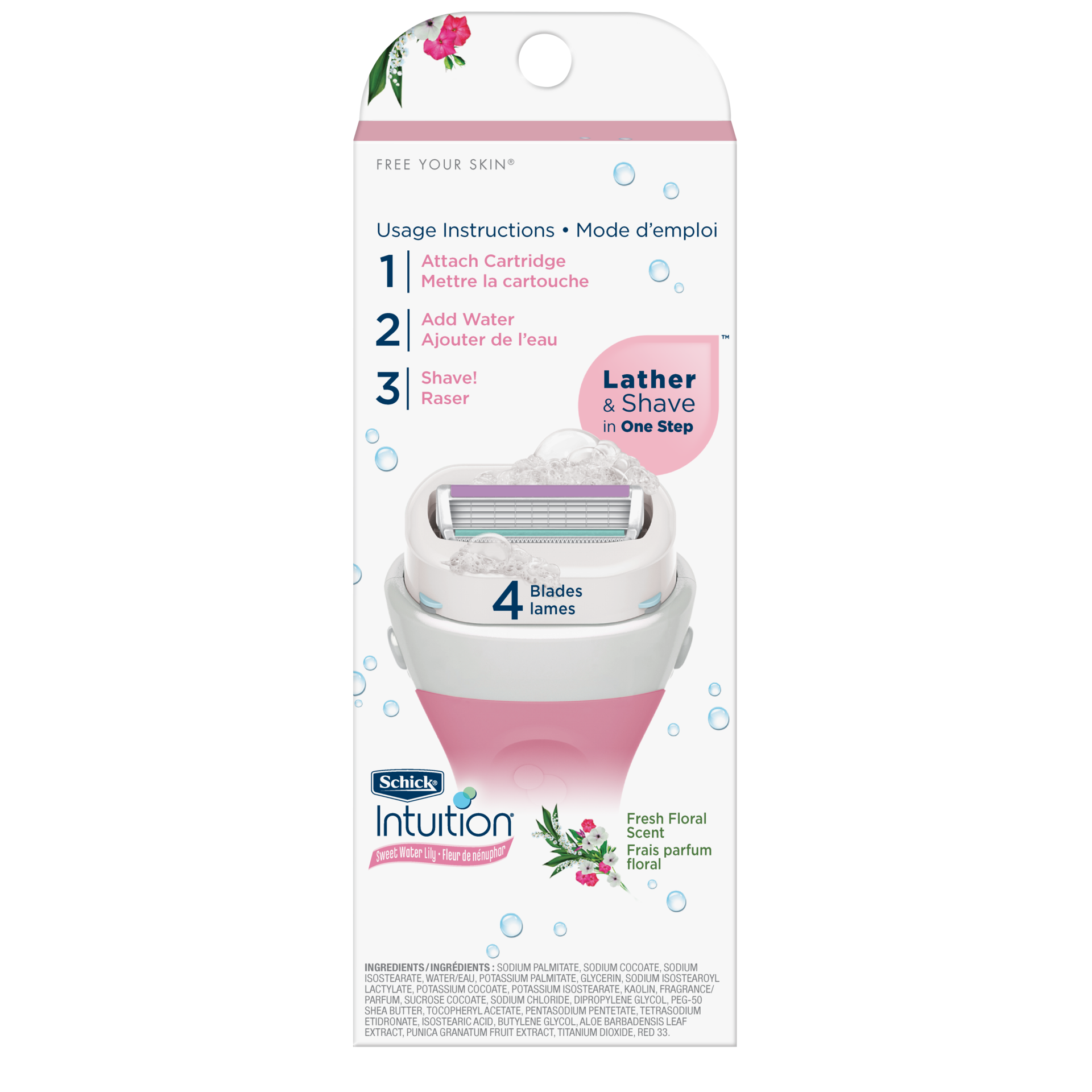 slide 8 of 8, Schick Intuition Sweet Water Lily Razor, 1 Handle and 2 Refills, 1 ct