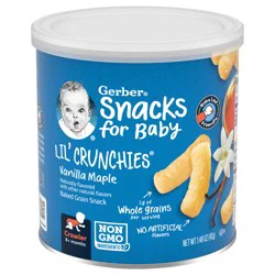 Gerber Snacks for Baby Lil Crunchies Baked Grain Vanilla Maple, 1.48 oz Canister