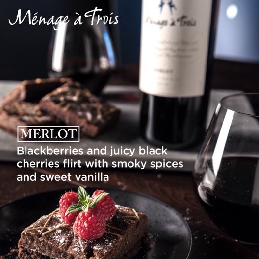 slide 8 of 9, Menage A Trois Merlot Wine, 750 ml