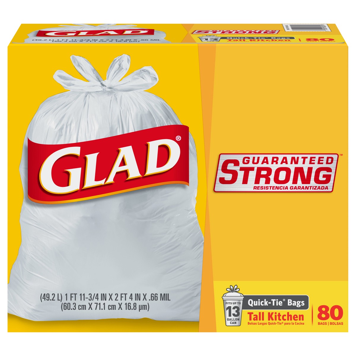 slide 1 of 1, Glad Tall Kitchen Quick-Tie White Trash Bag, 80 ct; 13 gal