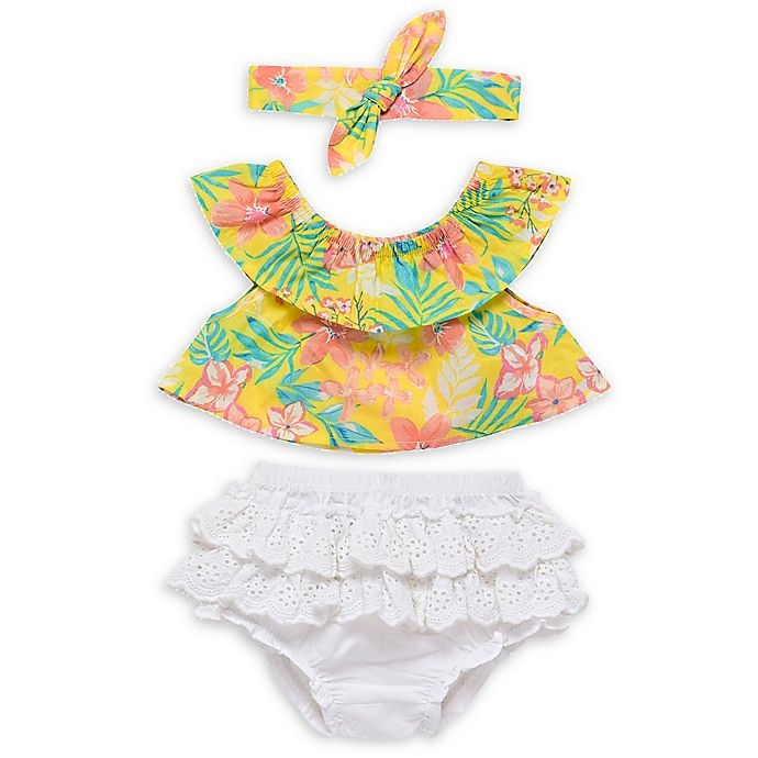 slide 1 of 1, Baby Starters Newborn Tropical Floral Top, Diaper Cover and Headband Set, 3 ct