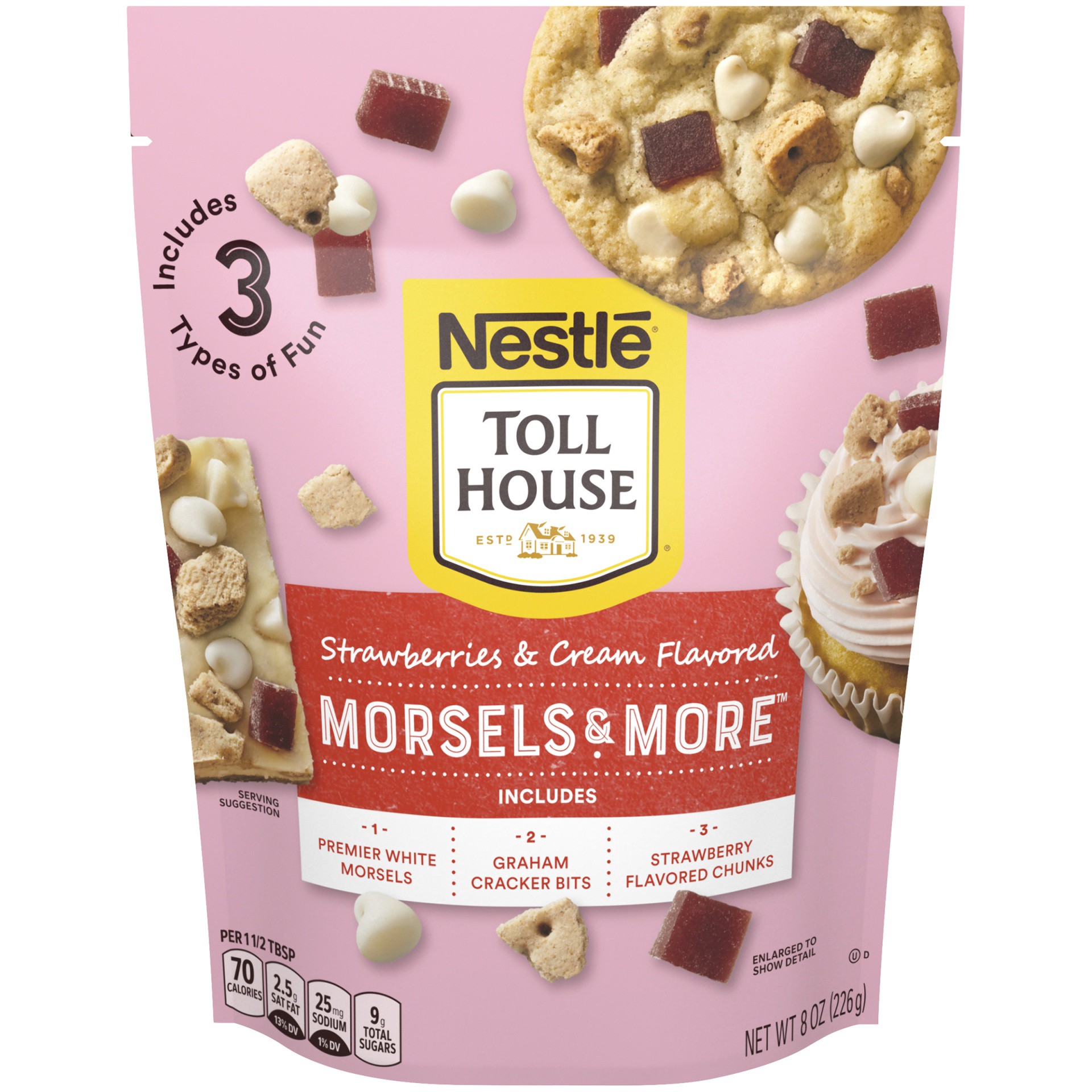 slide 9 of 10, Toll House Nestle Toll House Strawberries and Cream Flavored Morsels & More with Premier White Morsels, 8 oz