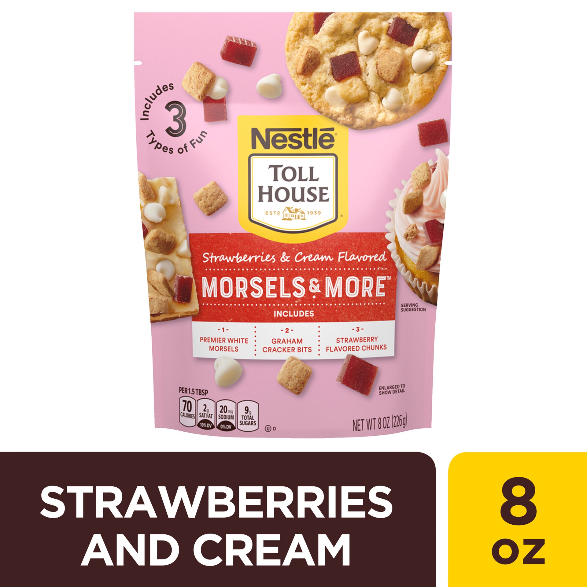 slide 1 of 10, Toll House Nestle Toll House Strawberries and Cream Flavored Morsels & More with Premier White Morsels, 8 oz