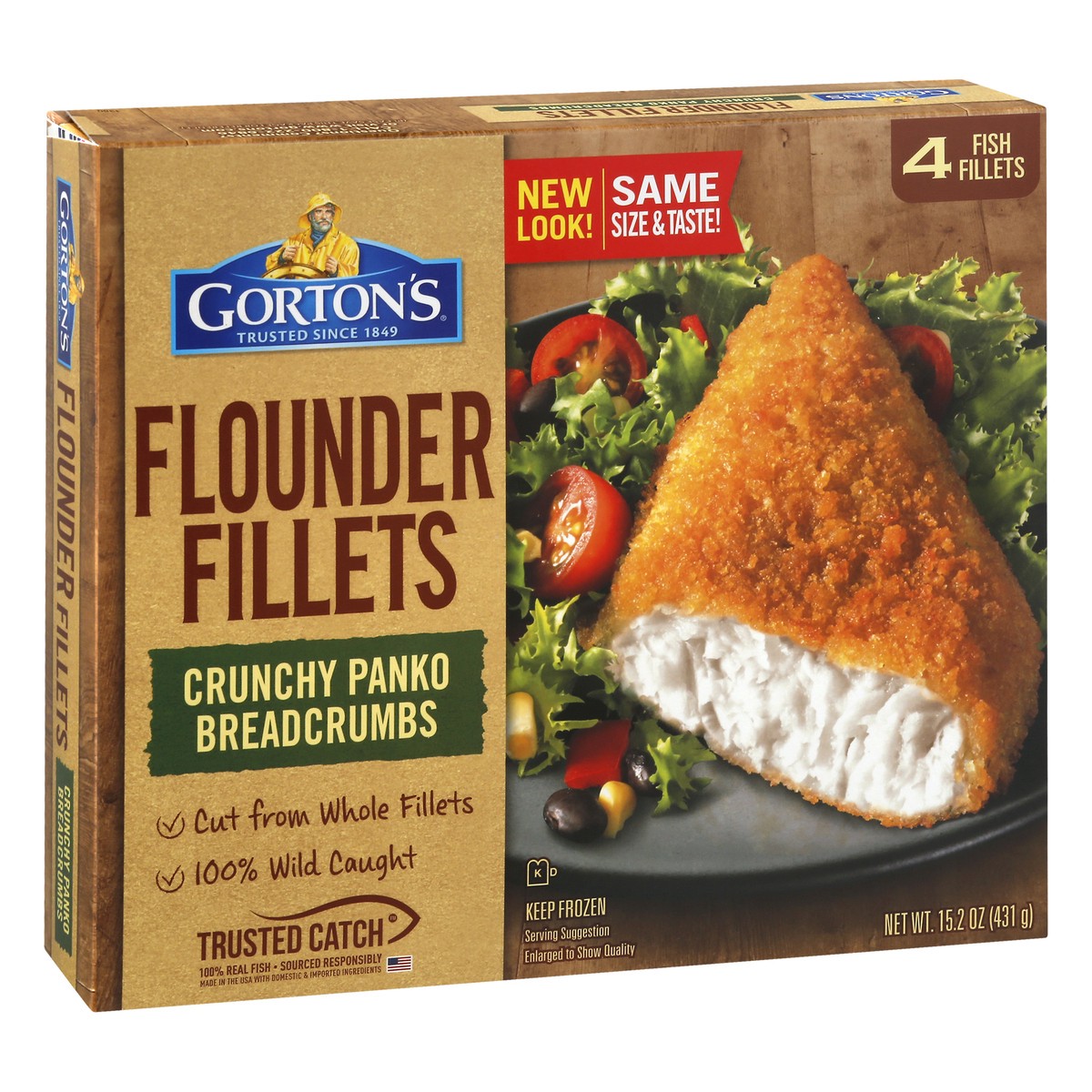 slide 10 of 10, Gorton's Gorton''s Breaded Fish Fillets Cut from Whole Fillets, Wild Caught Flounder with Crunchy Panko Breadcrumbs, Frozen, 4 Count, 15.2 Ounce Package, 4 ct