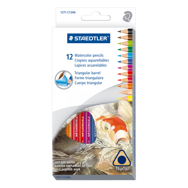 slide 1 of 1, STAEDTLER Watercolor Pencils, 5 Mm Point, Assorted Colors, Box Of 12 Pencils, 12 ct