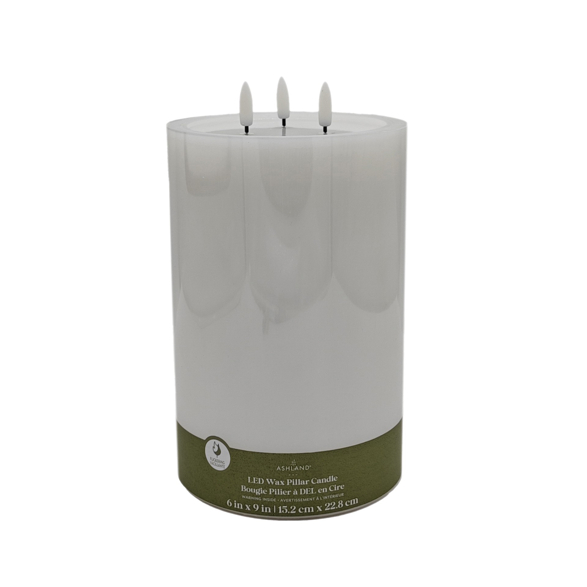 slide 3 of 3, 6" X 9" Flickering 3-Wick Led Wax Pillar Candle By Ashland, 6 in x 9 in