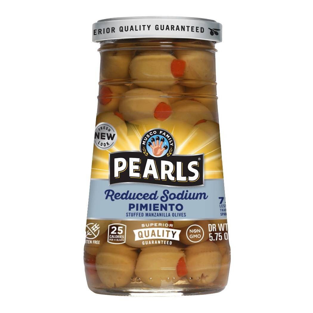 slide 1 of 2, Green Pearls Reduced Sodium Pimiento Stuffed Manzanilla Olives, 5.75 oz
