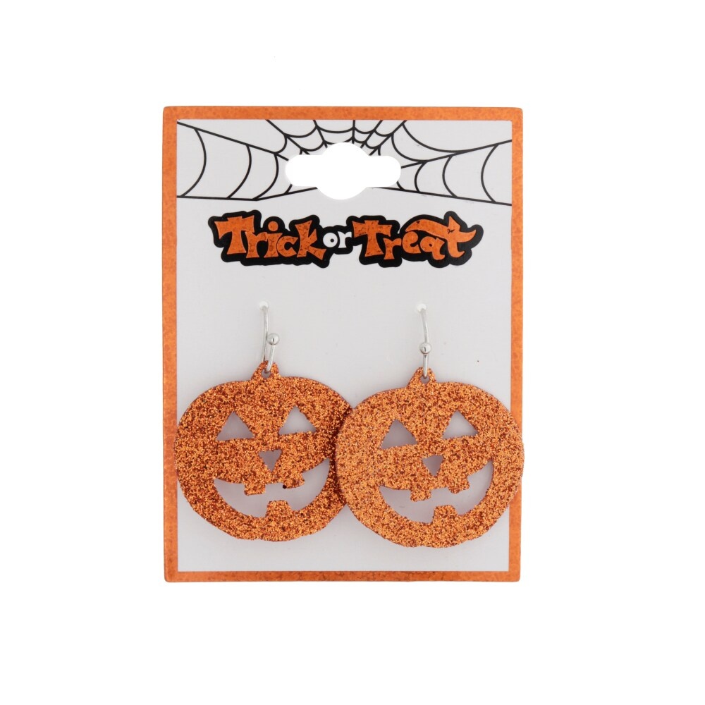 slide 1 of 1, Faf Glitter Pumpkin Earrings - Orange, 1 ct