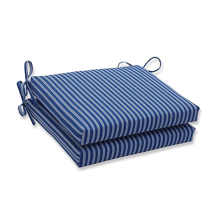 slide 1 of 1, Pillow Perfect Resort Stripe Squared Seat Cushions - Blue, 2 ct