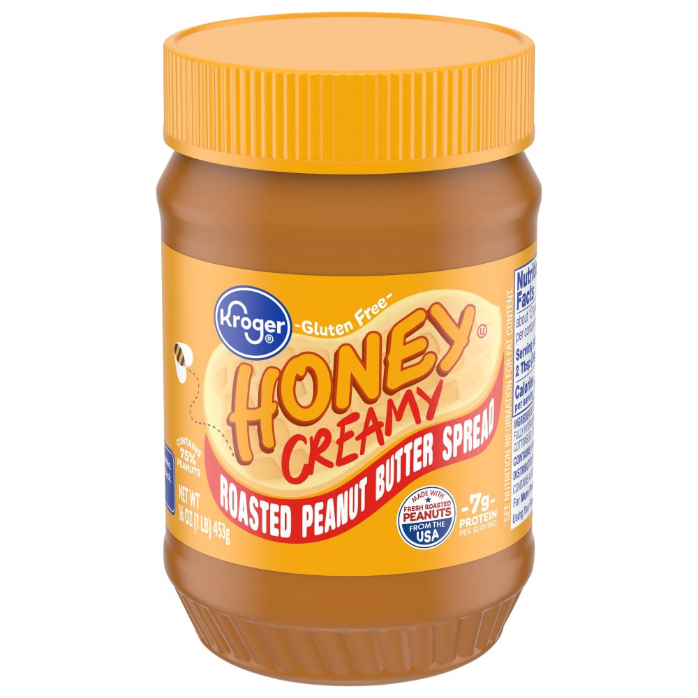 slide 1 of 6, Kroger Honey Creamy Roasted Peanut Spread, 16 oz