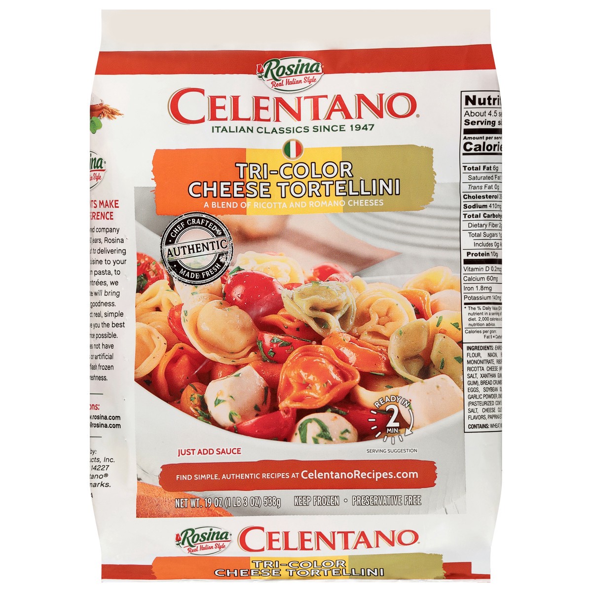 slide 2 of 4, Celentano Tri-Color Cheese Tortellini 19 oz, 19 oz