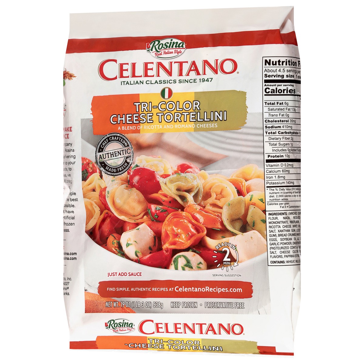 slide 3 of 4, Celentano Tri-Color Cheese Tortellini 19 oz, 19 oz