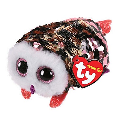 slide 1 of 1, TY Checks - Reversible Sequin Pink & Black Owl Teeny Tys Plush, 4 in