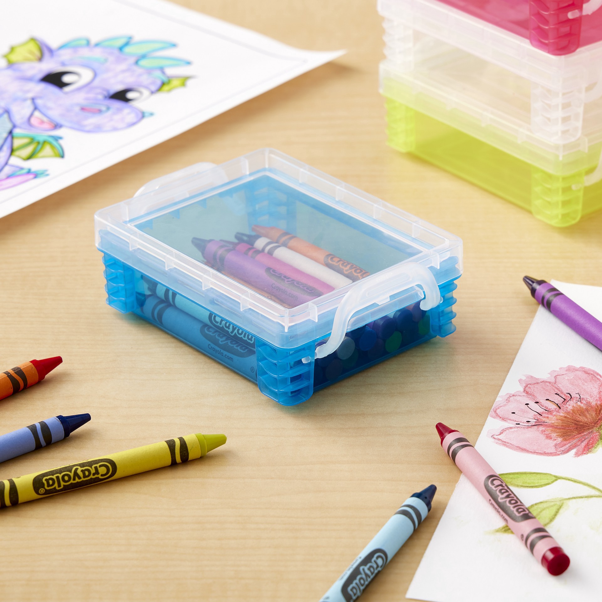 slide 4 of 4, Teal Stacking Crayon Box By Simply Tidy, 4.63 in x 3.25 in x 1.56 in