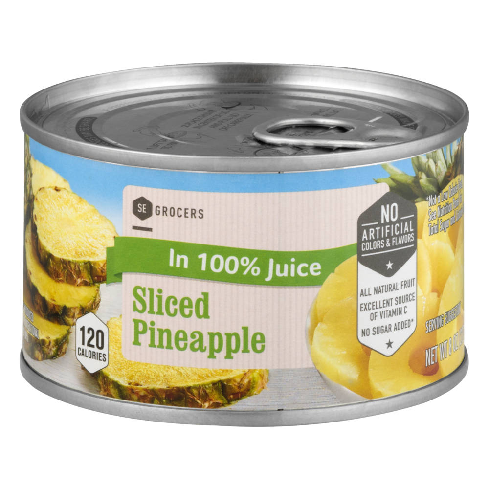 slide 1 of 1, SE Grocers Pineapple In 100% Juice Sliced, 8 oz