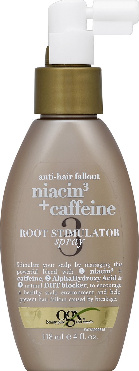 slide 2 of 2, OGX Anti-Hair Fallout Niacin3 + Caffeine Root Stimulator Spray, 4 fl oz