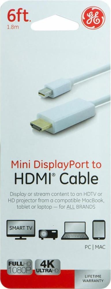 slide 1 of 1, GE Mini DisplayPort to HDMI Cable - White, 6 ft
