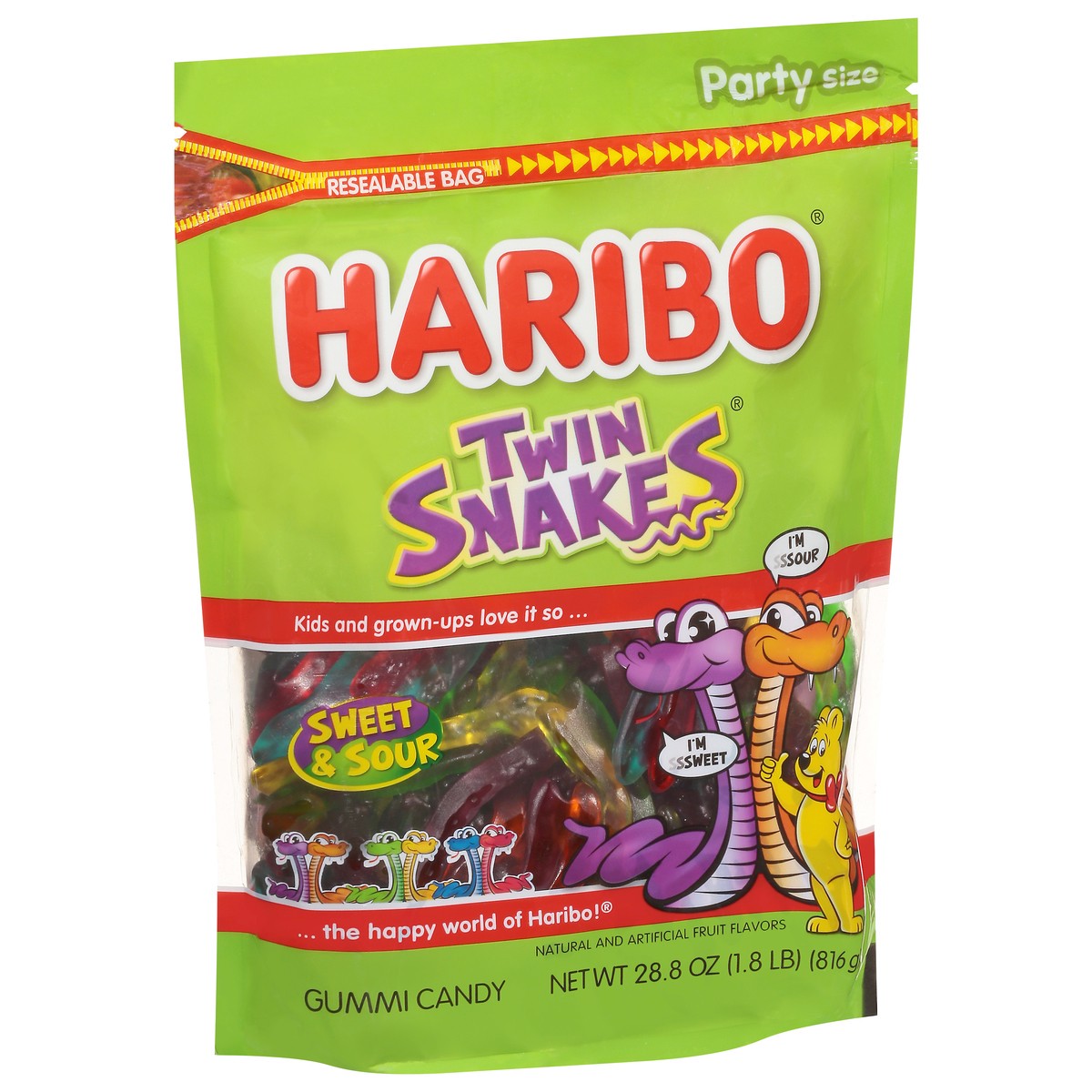 slide 9 of 13, Haribo Party Size Twin Snakes Sweet & Sour Gummi Candy 28.8 oz, 28.8 oz