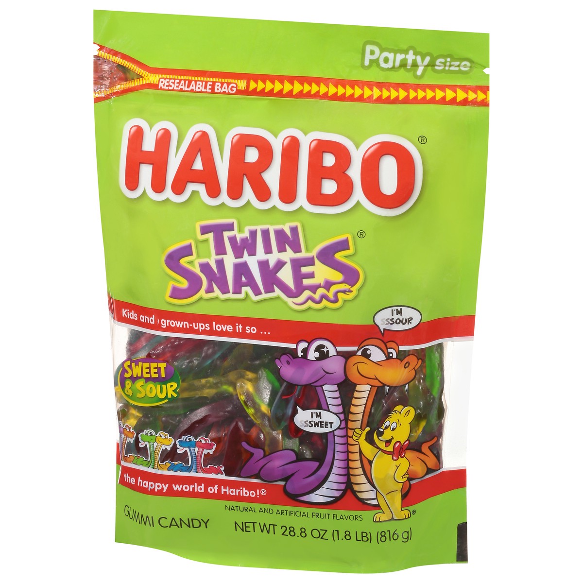 slide 10 of 13, Haribo Party Size Twin Snakes Sweet & Sour Gummi Candy 28.8 oz, 28.8 oz