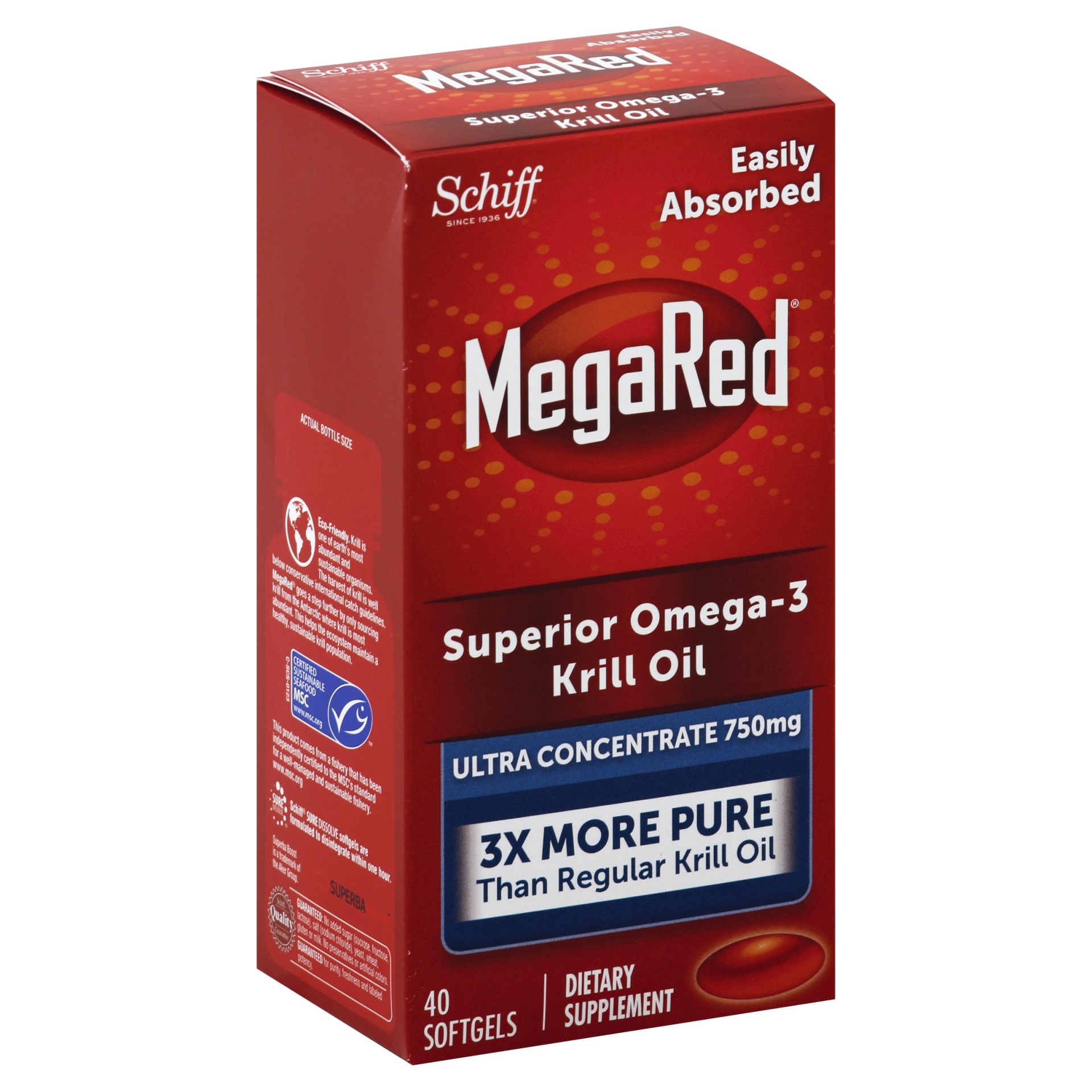 slide 1 of 1, MegaRed High Concentration Omega-3 Krill Oil Dietary Supplement Softgels, 40 ct