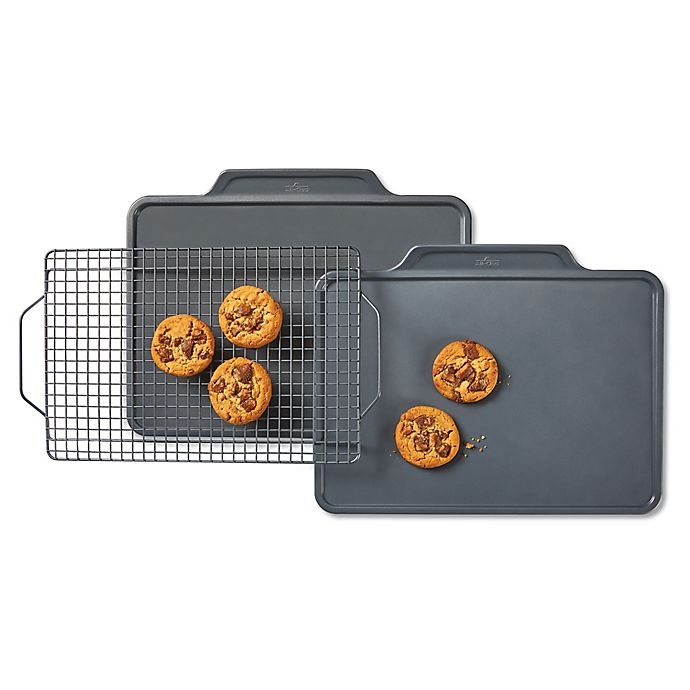 slide 2 of 8, All-Clad Pro-Release Cookie Sheet Pans with Rack, 3 ct