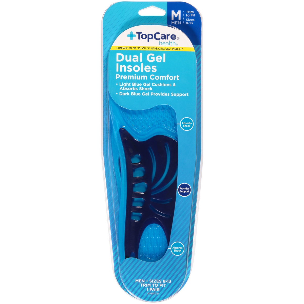 slide 1 of 1, TopCare Premium Comfort Dual Gel Insoles For Men, 1 ct