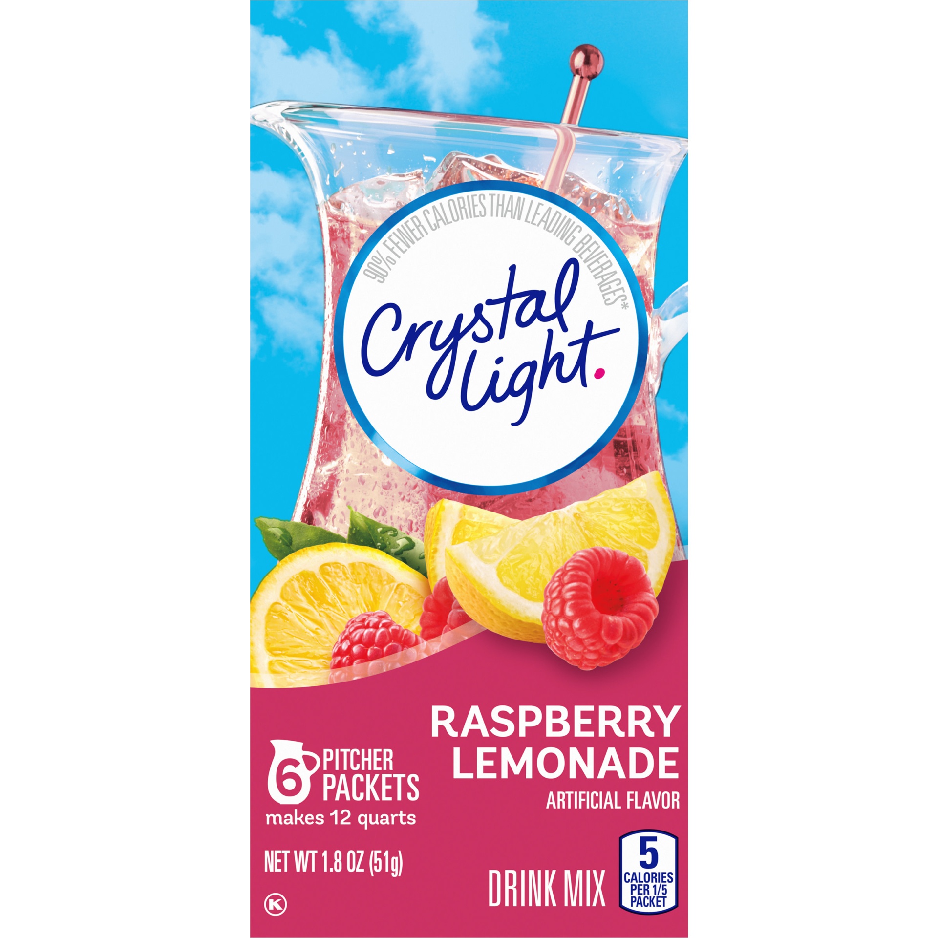 slide 5 of 7, Crystal Light Raspberry Lemonade Artificially Flavored Powdered Drink Mix Pitcher Packets, 6 ct; 1.8 oz