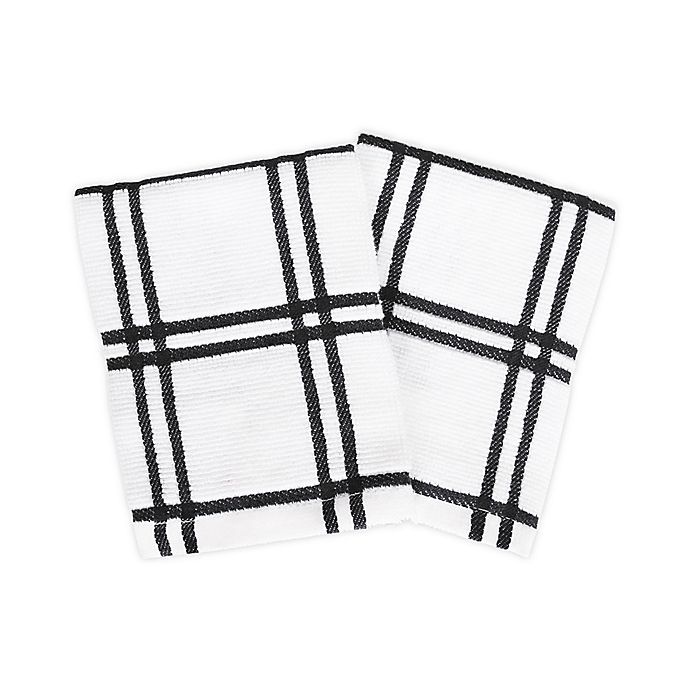 slide 1 of 4, KitchenSmart Colors Plaid Dish Cloths - Black, 2 ct